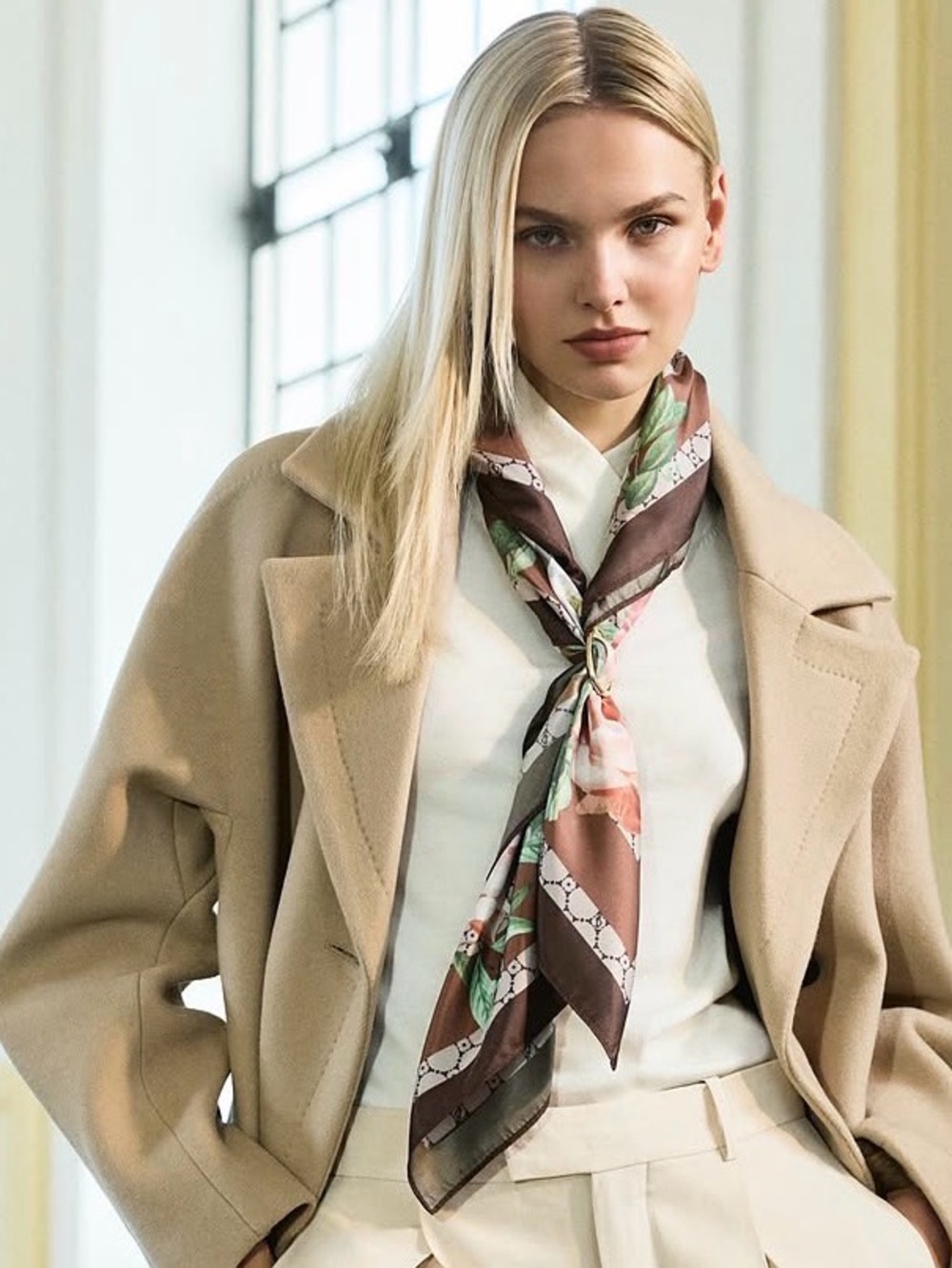 Floral Silk Scarf | Red, Brown & Cream | 51” x 11”